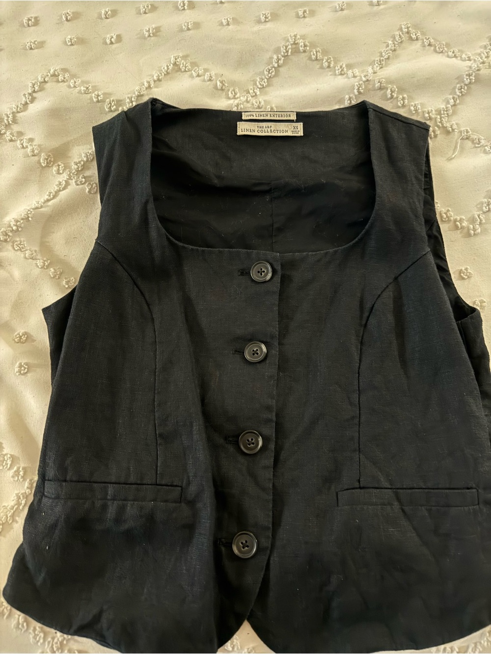 Abercrombie & Fitch Black Button-Front Linen Vest